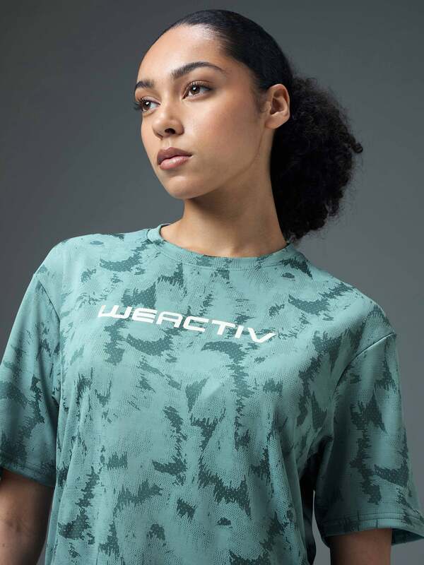 TECHNO Women Jacquard Boxy Fit-Lake green