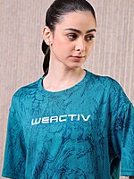 TECHNO Women Jacquard Boxy Fit-Teal